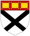 Arms of Johnstone, Clan Johnstone (Chief: Earl of Hartfell, Marquess of Annandale, of Lochwood Tower, Annandale, Scotland): Argent, a saltire sable on a chief gules three cushions or