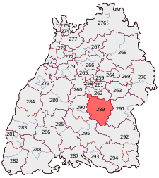 Localização do distrito eleitoral do Bundestag de Reutlingen em Baden-Württemberg