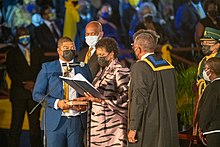 Mason taking oath as the first president of Barbados, 2021 Barbados Independence Republic Night (51717663162).jpg