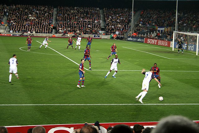 Rangers playing Barcelona at the Camp Nou in the 2007–08 Champions League
