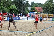 Deutsch: Beachhandball Europameisterschaften 2019 (Beach handball Euro); Tag 2: 3. Juli 2019 – Männer, Vorrunde Gruppe A, Türkei-Spanien 0:2 (16:23, 20:29) English: Beach handball Euro; Day 2: 3 July 2019 – Men Preliminary Round Group A – Turkey-Spain 0:2 (16:23, 20:29)