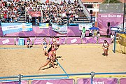 Deutsch: Beachhandball bei den Olympischen Jugendspielen 2018; Tag 3, 9. Oktober 2018; Mädchen, Vorrunde, Gruppe A - Chinese Taipei (Taiwan)-Mauritius 2:0 English: Beach handball at the 2018 Summer Youth Olympics at 9 October 2018 – Girls Preliminary Round Group A‎ – Chinese Taipei-Mauritius 2:0