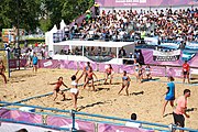 Deutsch: Beachhandball bei den Olympischen Jugendspielen 2018; Tag 3, 9. Oktober 2018; Mädchen, Vorrunde, Gruppe A - Chinese Taipei (Taiwan)-Mauritius 2:0 English: Beach handball at the 2018 Summer Youth Olympics at 9 October 2018 – Girls Preliminary Round Group A‎ – Chinese Taipei-Mauritius 2:0