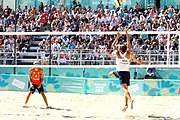 Deutsch: Beachvolleyball bei den Olympischen Jugendspielen 2018; Tag 8, 14. Oktober 2018; Mädchen, Achtelfinale – Mexiko-China 0:2 (15–21/16–21) English: Beach volleyball at the 2018 Summer Youth Olympics at 14 October 2018 – Girls Round of 16 – Mexico-China 0:2 (15–21/16–21)