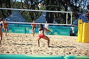 Deutsch: Beachvolleyball bei den Olympischen Jugendspielen 2018; Tag 8, 14. Oktober 2018; Mädchen, Achtelfinale – Bolivien-Puerto Rico 0:2 (18–21/18–21 ) English: Beach volleyball at the 2018 Summer Youth Olympics at 14 October 2018 – Girls Round of 16 – Bolivia-Puerto Rico 0:2 (18–21/18–21 )