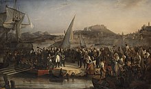 Napoleon leaving Elba on 26 February 1815, by Joseph Beaume (1836) Beaume - Napoleon Ier quittant l'ile d'Elbe - 1836.jpg