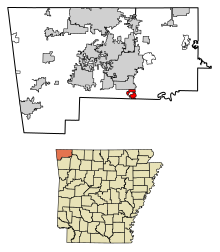 Benton County Arkansas Incorporated and Unincorporated areas Bethel Heights Highlighted 0505740.svg