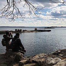 Two people birding in Pelham Bay Park in the Bronx Birding in Pelham Bay Park.jpg