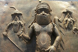 Bronze of Oba Ewuare I, flanked by guards Bronze of Oba Ewuare I, flanked by guards.jpg