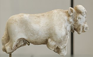 Kalkstenen beeld van een stier uit Varka.  Jemdet-Nasr-periode.  Louvre.