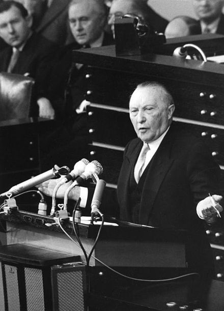 Adenauer speaking in the Bundestag, 1955