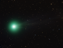 C/2014 Q2 (Lovejoy) glows green due to diatomic carbon. C2014Q2 Lovejoy by Paul Stewart.png