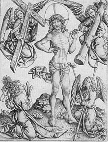 Christ as Man of Sorrows between Four Angels, engraving by Master E. S., c. 1460 Christ as Man of Sorrows between Four Angels.jpg