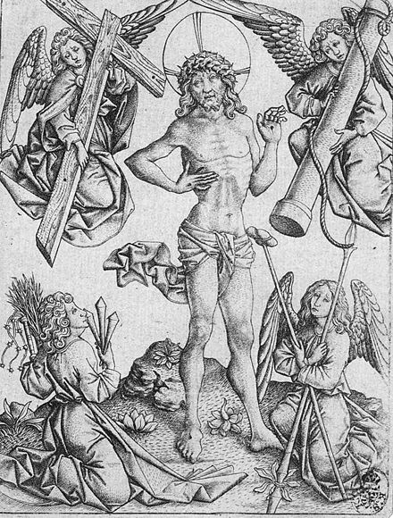 Christ as Man of Sorrows between Four Angels, engraving by Master E. S., c. 1460