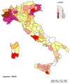 Absolute Häufigkeit des Namen Rosso in Italien nach Regionen