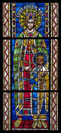 Conrad II et prince impérial, vitrail roman, Cathédrale de Strasbourg.jpg