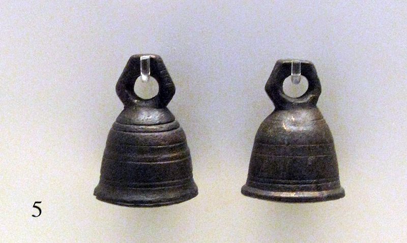 File:Copper alloy bells for sacred and magic rituals, apotropaic symbols of protection. Roman period. (4334561382).jpg