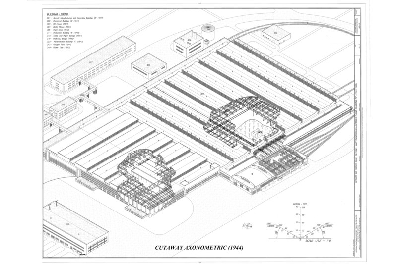 File:Cutaway Axonometric - Offutt Air Force Base, Glenn L. Martin-Nebraska Bomber Plant, Building D, Peacekeeper Drive, Bellevue, Sarpy County, NE HAER NE-9-R (sheet 6 of 7).tif