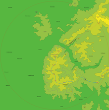 Topographische Karte des Hahnenkamms mit Dominanz, Kammverlauf und niedrigster geschlossener Höhenlinie