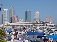 Downtown Tampa and Convention Center During Gasparilla Pirate Fest 2003.jpg