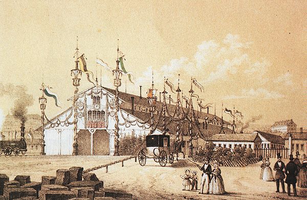 The opening of the temporary entrance building of the Bohemian station in 1851