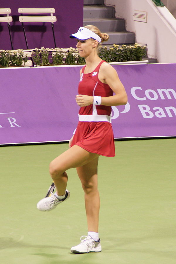 Women's singles champion, Elena Dementieva. Dementieva had reached two Grand Slam singles finals and lost before her triumph here.