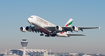 Emirates Airbus A380-861 (reg. A6-EER, msn 139) to Munich Airport (IATA: MUC; ICAO: EDDM) departing 26L.