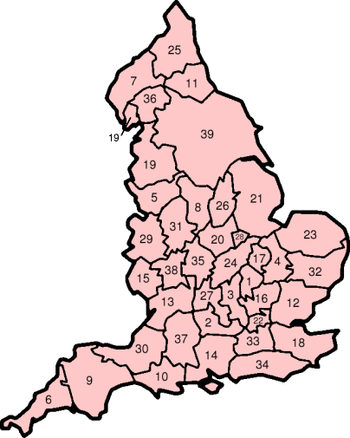 Kart over tradisjonelle grevskap i England