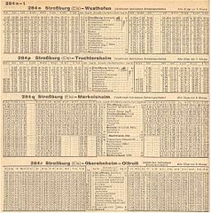 Horaires du réseau suburbain de Strasbourg en 1944