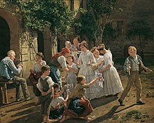 Am Fronleichnamsmorgen, by Ferdinand Georg Waldmuller (1857) is an example of Biedermeier paintings evoking harmony, belief, and tradition. Ferdinand Georg Waldmuller - Am Fronleichnamsmorgen (1857).jpg