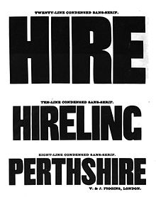 Vincent Figgins's nineteenth-century sans-serif capitals. Compared to many such aggressive ultra-bold and condensed typefaces, Johnston's design had relatively even and conventional proportions of capitals and lower-case. Figgins sans-serif specimen.jpg