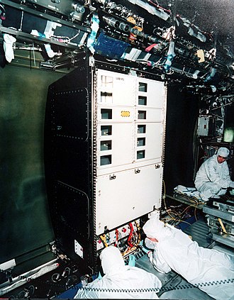 An ISPR being fitted in the US Destiny lab module First system rack for the Destiny lab module.jpg