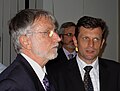 Former Australian Democrats Queensland senators: Michael Macklin (left) and John Cherry. At rear, Andrew Bartlett.