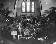 Ellen G. White's funeral service at Battle Creek Tabernacle.