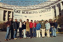 Gay Mormons at the National March on Washington for Lesbian and Gay Rights on 14 October 1979 Gay Mormons in DC 1979.jpg