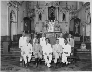 General Aguinaldo (seated, center) and ten of the delegates to the first Assembly of Representatives that passed the Con - NARA - 530993.tif