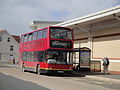 Go South Coast events fleet 1939 (Y739 TGH), a Volvo B7TL/Plaxton President, in Well Road, East Cowes, Isle of Wight, operating a shuttle service between the Bestival 2011 site and the Red Funnel ferry terminal in East Cowes.