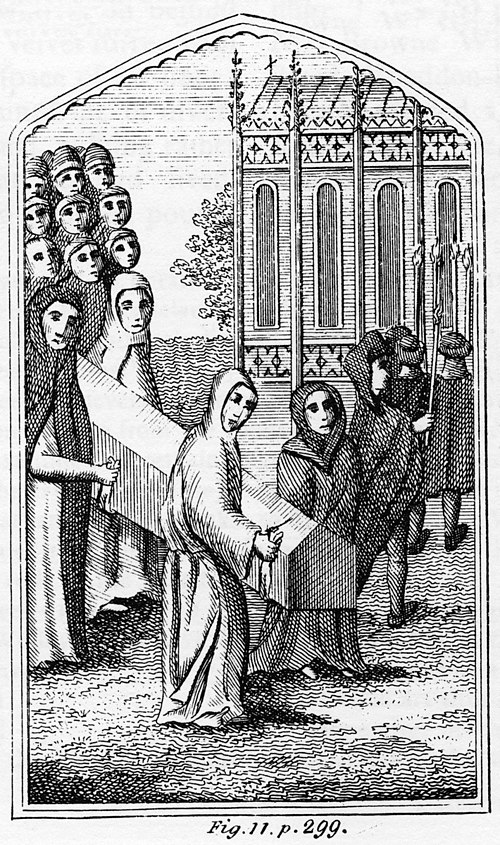 An image of a medieval funeral procession in Leicester involving Friars from the four great mendicant orders including the Leicester Greyfriars, as we