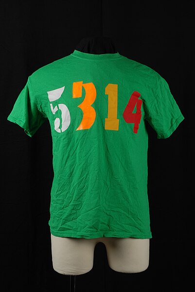 File:Groen t-shirt met “5314” in wit, oranje, geel en rood, objectnr 86907.JPG