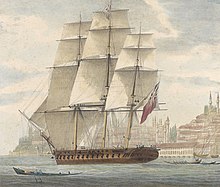 H.M.S. Barham quitting Constantinople With Sir Stratford Canning on bd. 12th August 1832 RMG PY0777 (cropped).jpg