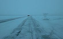 Ice road between Oulunsalo and Hailuoto. This is the longest ice road in Finland. Hailuoto Ice Road 20130113 05.JPG