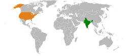Map indicating locations of India and United States