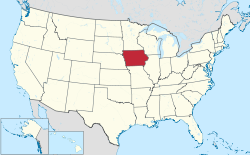 Yhdysvaltain kartta, jossa Iowa korostettuna