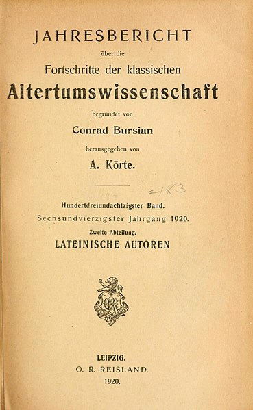 File:Jahresbericht über die Fortschritte der klassischen Altertumswissenschaft Jahrgang 1920 Bd. 183 1920.jpg