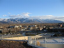 La chaîne Wasatch vue de la bibliothèque de Salt Lake City.