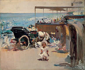 Horse-drawn Carriage and Child on the Beach