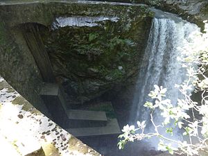 Blick von der Staumauer auf das Kraftwerk