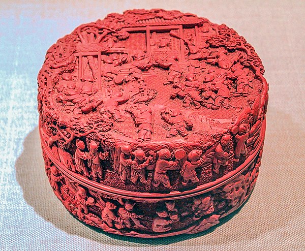 A Chinese "cinnabar red" carved lacquer box from the Qing dynasty (1736–1795), National Museum of China, Beijing