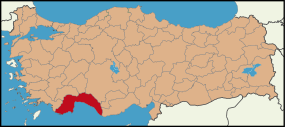 Localização da província de Antália na Turquia