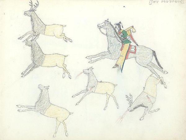Kiowa hunting elk on horseback, c. 1875–1877